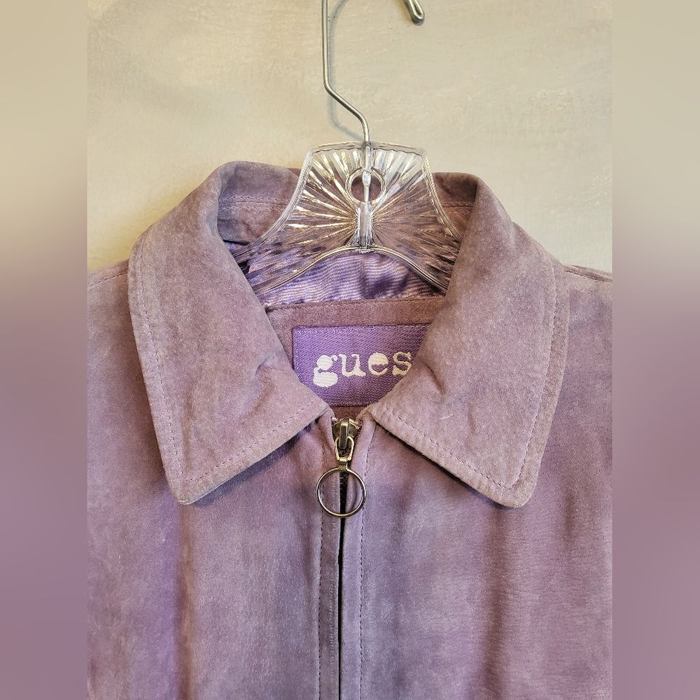 Vintage GUESS Leather Suede Short Lavender Cinch Waist Jacket Size M - Picture 3 of 15